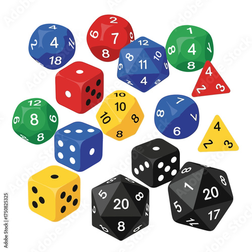 Collection of Polyhedral Dice and Standard Dice.
