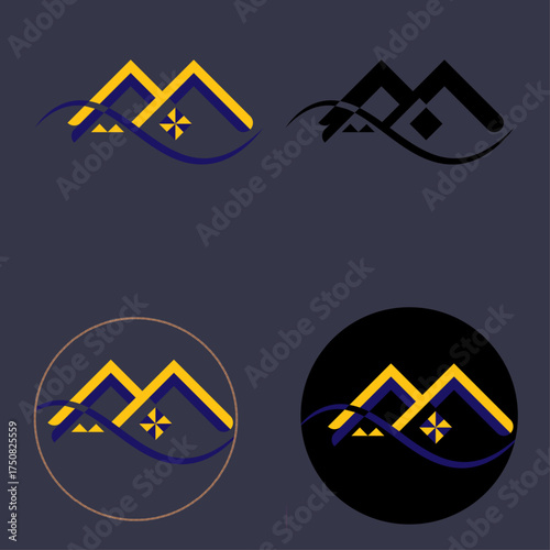 Circular Adventure Logos  Stylized Mountain & Wave Icons.ai