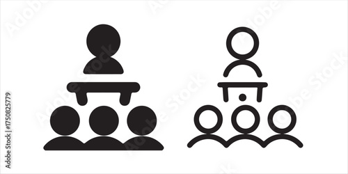 Dynamic speaker presenting to engaged audience, perfect for illustrating lectures, seminars, team meetings, and leadership events in modern  vector illustration presentations