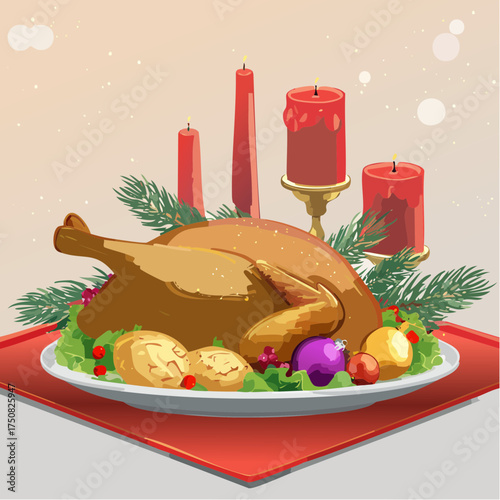 Festlicher Gänsebraten mit knuspriger Haut, serviert auf einem edlen Weihnachtstisch mit Rotkohl, Kartoffelknödeln