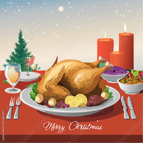 Festlicher Gänsebraten mit knuspriger Haut, serviert auf einem edlen Weihnachtstisch mit Rotkohl, Kartoffelknödeln