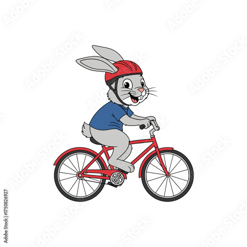 Cute cartoon bunny rabbit wearing a red helmet riding a red bicycle for children's activity and healthy lifestyle promotion vector