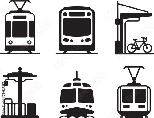 Modern public transport icons, urban transit set