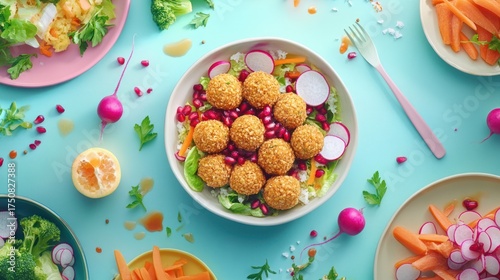 Colorful Healthy Salad Bowls, Overhead View