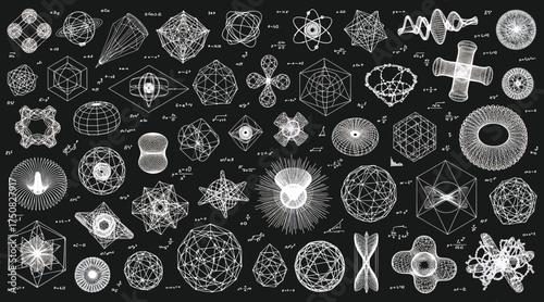 Vector art of collection of abstract geometric shapes and patterns, creating a visually interesting and complex design, perfect for backgrounds, textures, or decorative elements