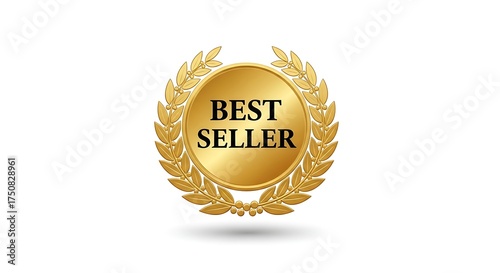 Golden best seller award badge isolated on white background