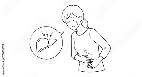 Woman experiencing liver pain, isolated on transparent background