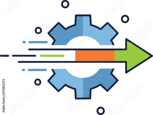 Gear with arrow flat vector illustration for business process isolated on white