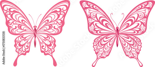 Two delicate pink butterflies with intricate wing patterns for decoration