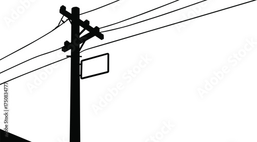 Silhouette of utility pole with power lines, electrical distribution structure, urban infrastructure, energy supply system, electricity transmission illustration vector