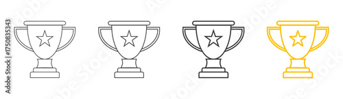 tropyh  icon set collection style outline. Contain award, winner, star, mission complete, goal achieved, perfomance