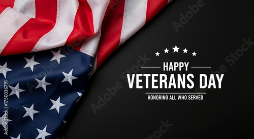 Happy Veterans Day greeting card with American flag background, honoring all who served in the military
