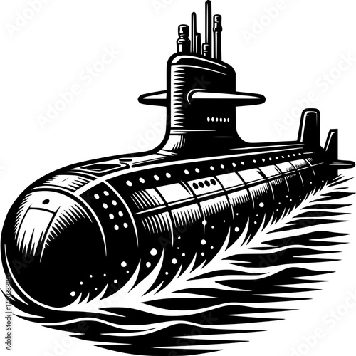 Ocean Sentinel: A striking illustration showcases a detailed submarine cutting through the ocean waters. This powerful vessel, designed for stealth and exploration.