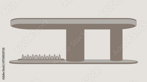 Illustration of a gray platform with rounded edges and a row of small rounded shapes on the left side