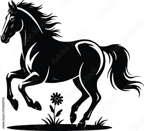 Galloping horse illustration showcasing powerful movement and dynamic energy isolated on a white background