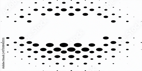 Dot grid pattern vector illustration. Simple black white point background with small and large polka dots. Abstract futuristic dotted mesh with gradient effect. Geometric minimal digital design.