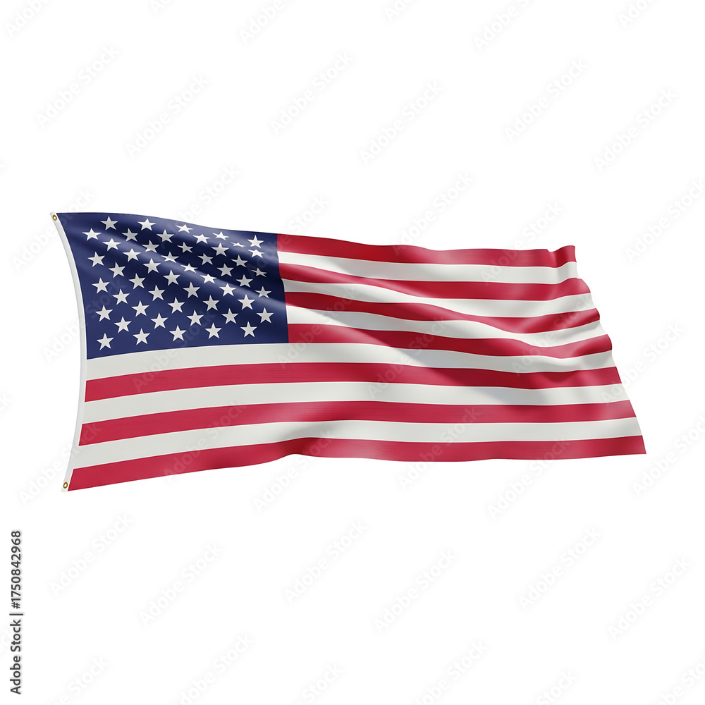 Obraz premium Isolated 3D Realistic Waving American Flag: Stars and Stripes Graphic for USA Patriotism, Independence Day, National Pride, and Military Events.