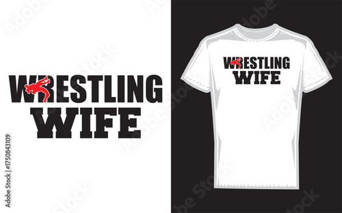 Dynamic silhouette of a wrestling family celebrating the strength and spirit of a wrestling wife and fan perfect for sports apparel and fan gear