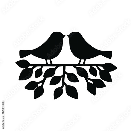 Silhouette Love Birds on Branch Vector Design