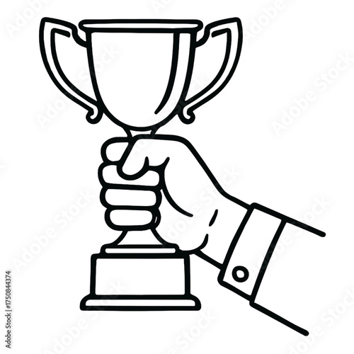 Hand Holding Trophy Outline Vector Icon
