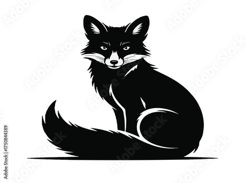 Black and white fox vector illustration of a cute sitting animal design