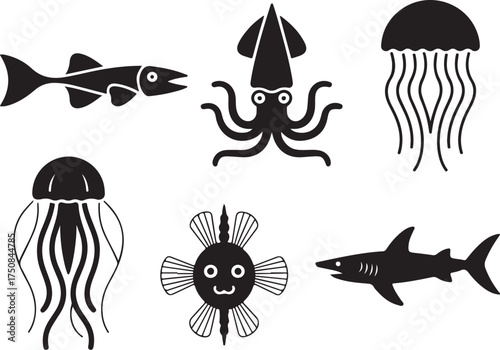 Ocean creatures icon set for nautical designs