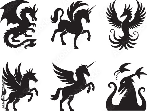 Mythical creatures silhouettes for fantasy designs