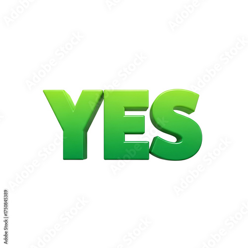 3D Green YES Text: Isolated Gradient Lettering for Approval, Confirmation & Agreemen.