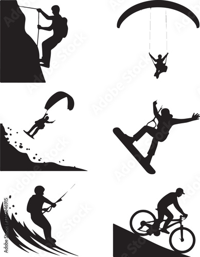 Thrillseekers embracing adventure sports silhouettes