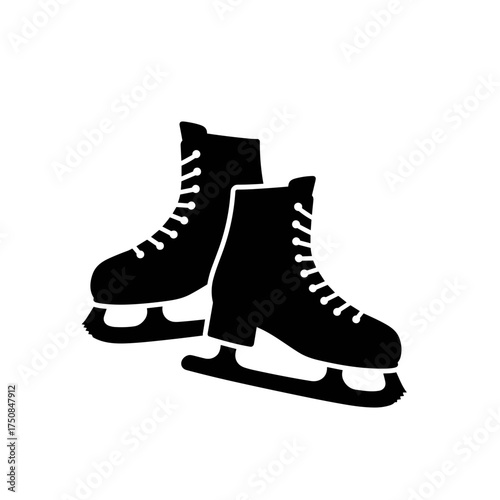Ice skates icon in black silhouette for winter sports and recreation