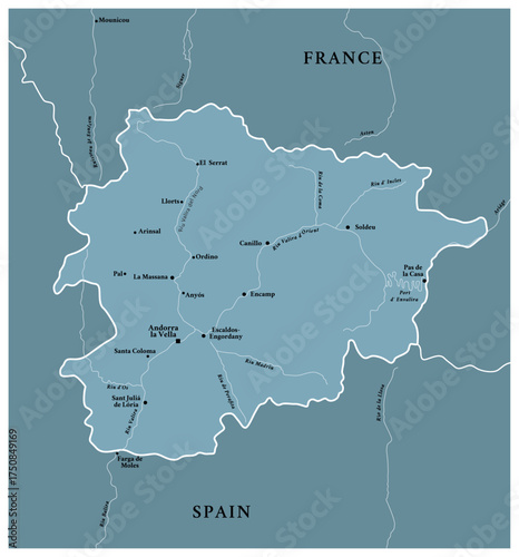 Andorra - detailed political map of the country with regions and major cities.