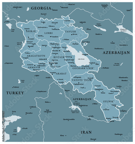 Armenia - detailed political map of the country with regions and major cities.