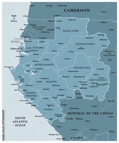 Gabon - detailed political map of the country with regions and major cities.
