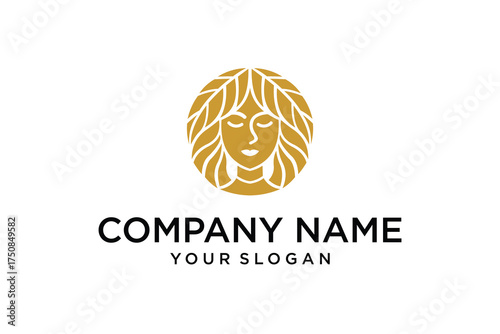 creative beauty logo of woman's face with creeper leaf hair logo design template