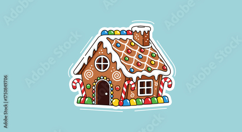 Delicious gingerbread house decorated with candies and icing for a festive Christmas atmosphere