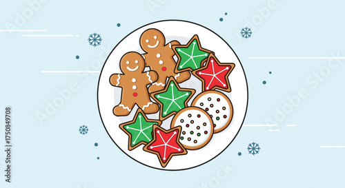 Plate of festive gingerbread cookies and colorful treats for a delightful Christmas celebration