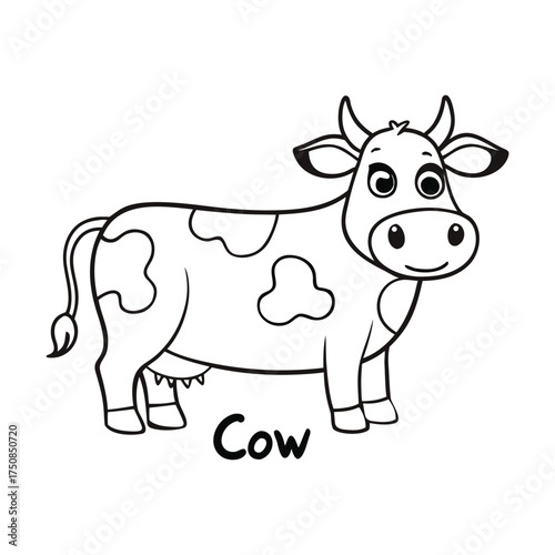 A cute farm cow stands peacefully in the field, ready to be colored with vibrant shades. Perfect for kids to explore fun, farm life creativity and imagination.
