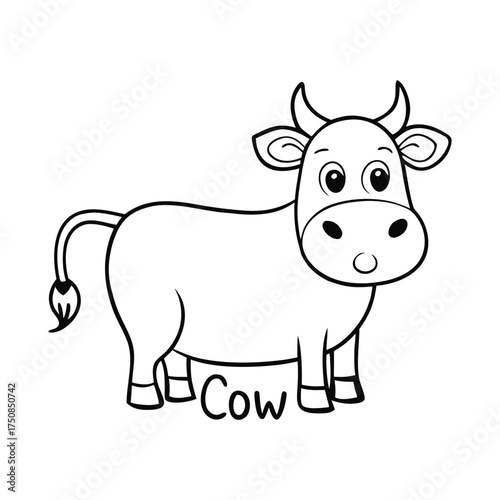 A cute farm cow stands peacefully in the field, ready to be colored with vibrant shades. Perfect for kids to explore fun, farm life creativity and imagination.
