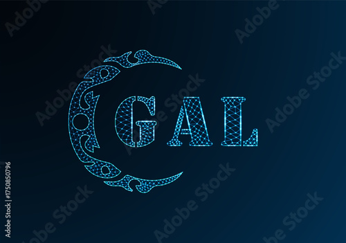 Low poly letter logo GAL design. GAL letter logo low poly vector design on blue color gradient background. GAL logo low poly design