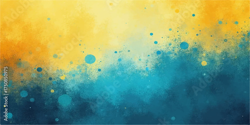 Vibrant abstract watercolor background with splashes and textures in bright yellow and deep blue hues