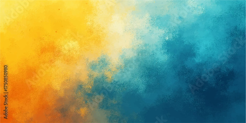 Abstract watercolor texture with vibrant yellow and deep blue blending into a soft gradient effect