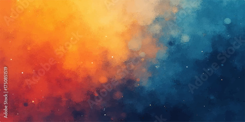 Vibrant abstract watercolor texture with warm orange and cool blue hues blending softly with subtle speckles