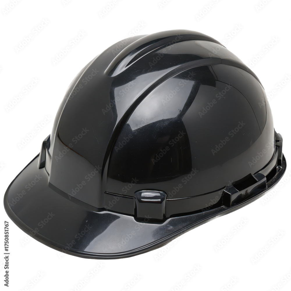 Obraz premium Black hard hat safety helmet isolated on transparent background
