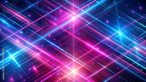Abstract background with neon lights and glowing lines in blue and magenta