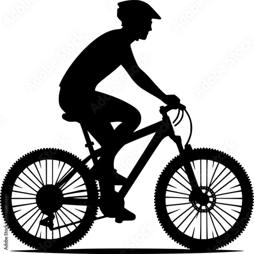 Riding Silhouette: A black silhouette of a mountain biker is captured mid-pedal, riding on a detailed bike. This image captures the essence of adventure and physical fitness.