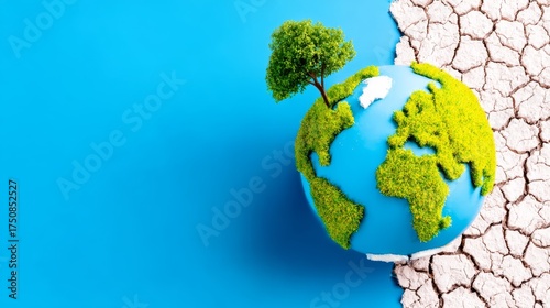 Save the earth future of our globe illustrated with greenery blue environment and dry landscape