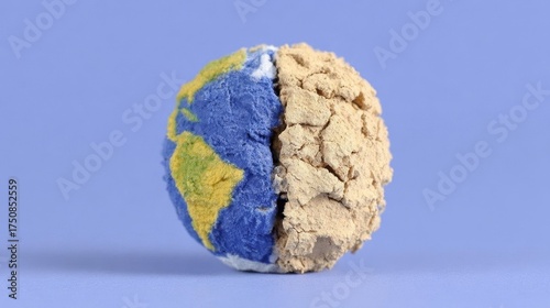 Saving the earth a symbolic globe divided by fertile farmlands and dust representing our environmental future