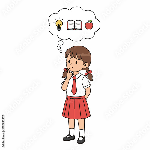 Pensive schoolgirl in uniform contemplates learning, books, and bright ideas