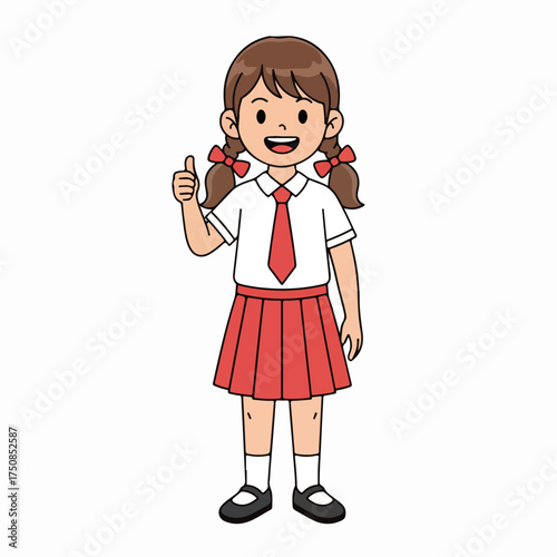Cheerful schoolgirl giving a thumbs up for academic success and positive learning