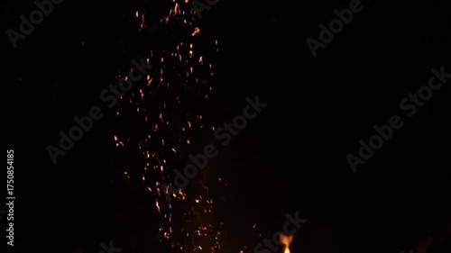 Mesmerizing Embers Dance: Fiery Sparks Ascend Against a Deep Black Canvas